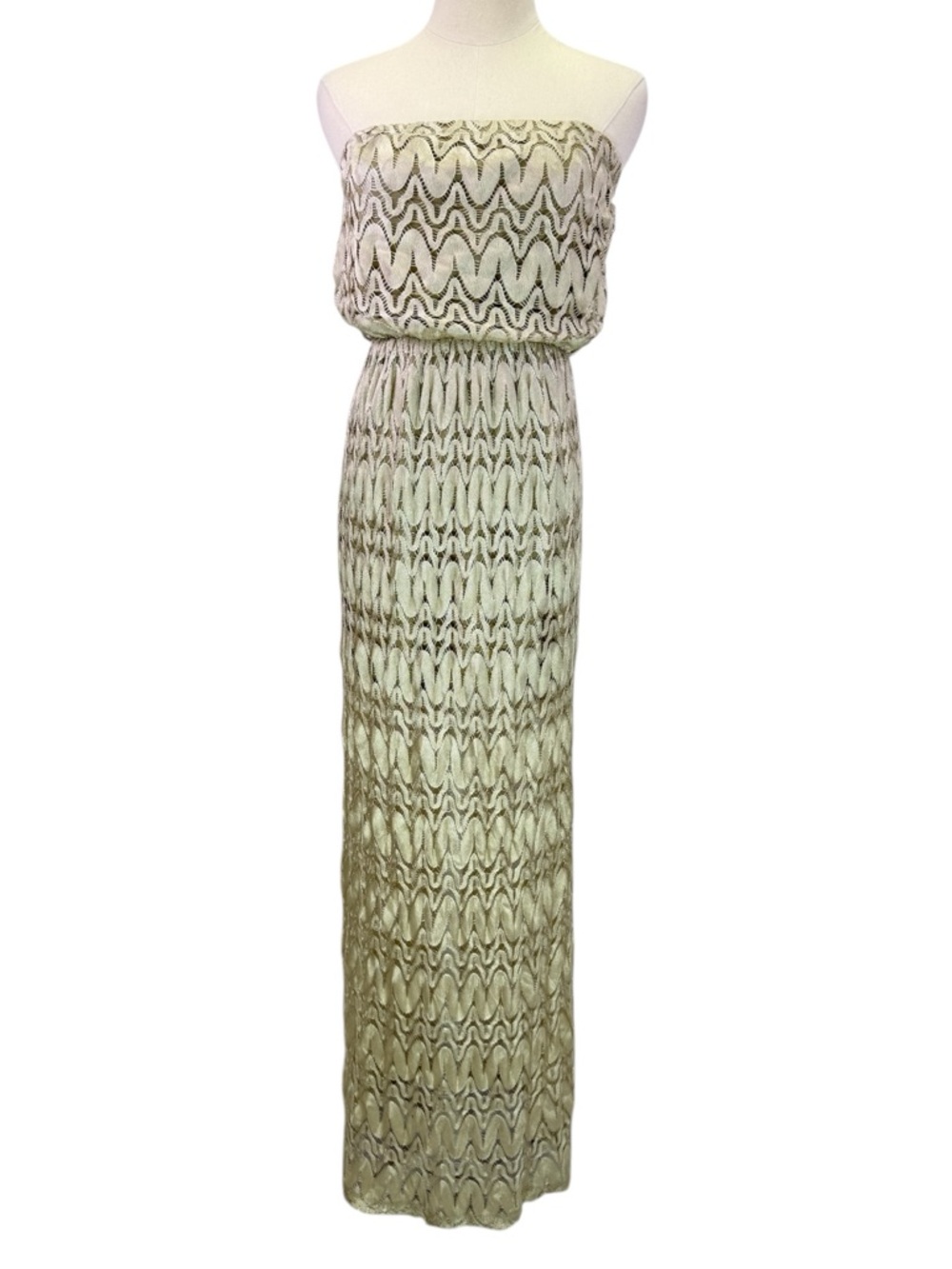 Sans Souci Women’s Strapless Textured Lace Elastic Waist Maxi Dress Size L
